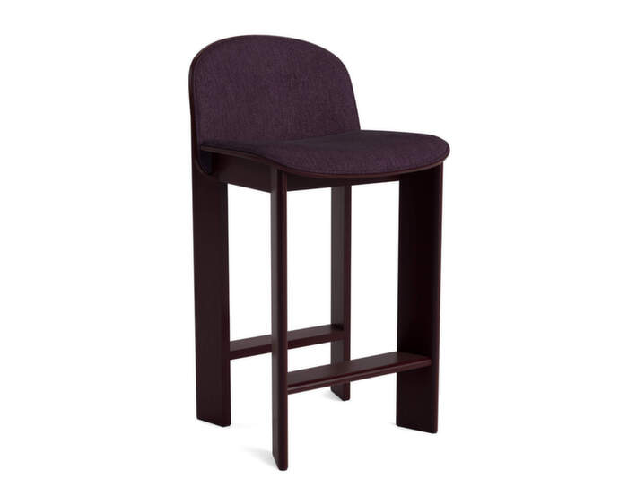 Chisel 35 Bar Stool H65, dark bordeaux laquered beech / Turf burgundy