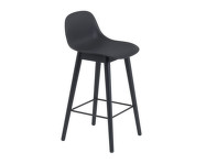 Fiber Stool 65cm with Backrest, Wood Base, black