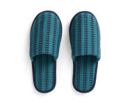 Waffle Slippers, stripe petrol blue