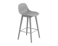 Fiber Stool 65cm with Backrest, Wood Base, grey