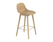 Fiber Stool 65cm with Backrest, Wood Base, ochre