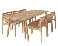 Patio Outdoor Dining set with 6 chairs, untreated solid teak