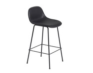 Fiber Stool 65cm with Backrest, Tube Base, black leather