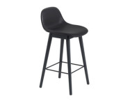 Fiber Stool 65cm with Backrest, Wood Base, black leather